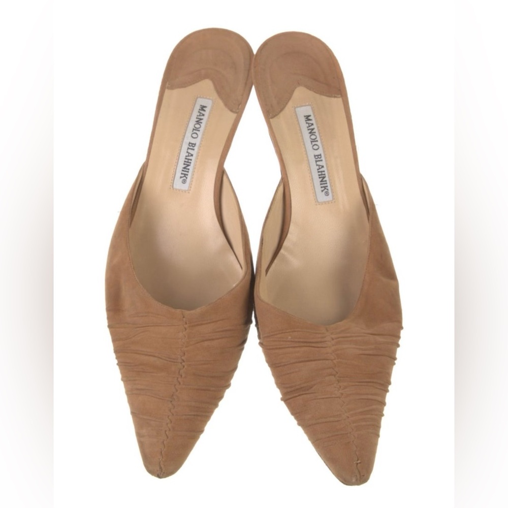 Manolo Blahnik Tan Pointed-Toe Mules